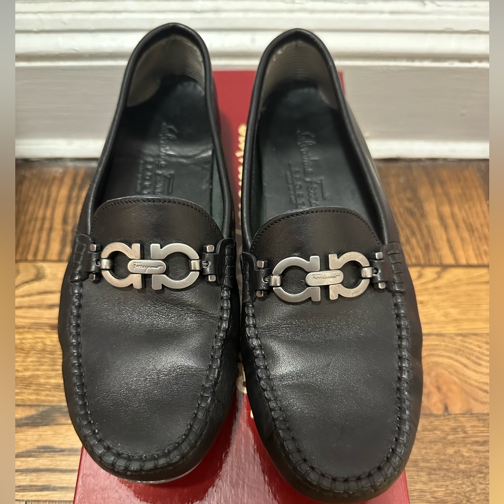 Salvatore Ferragamo “Talak” Black Leather Driving Moccasin